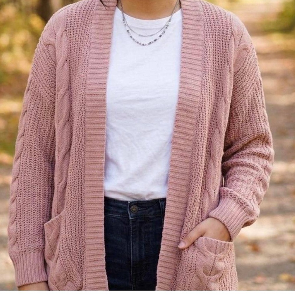 American Eagle Dusty Rose Cable Knit Open Front Cardigan Sweater XS/S Academia